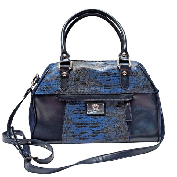 Sharif Handbags - Original Sharif Couture Blue‎ Black Satchel Crossbody Handbag Faux Leather READ